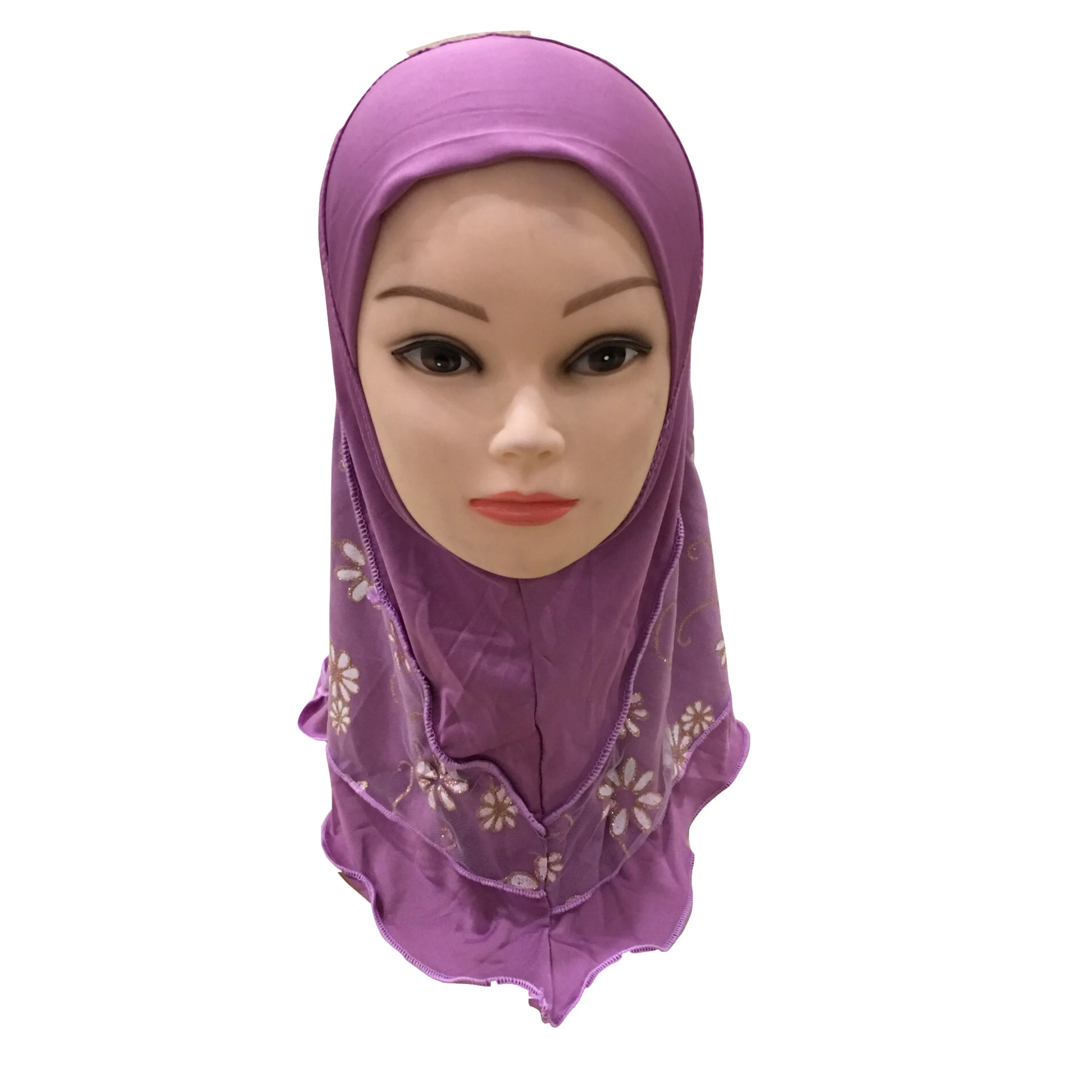 Kids Girls Lovely Muslim Hijab With Flowers Anti-UV Sun Protection Breathable One Piece Hijab Islamic Head Scarf Shawls Arabian Turban For 2 6 Years