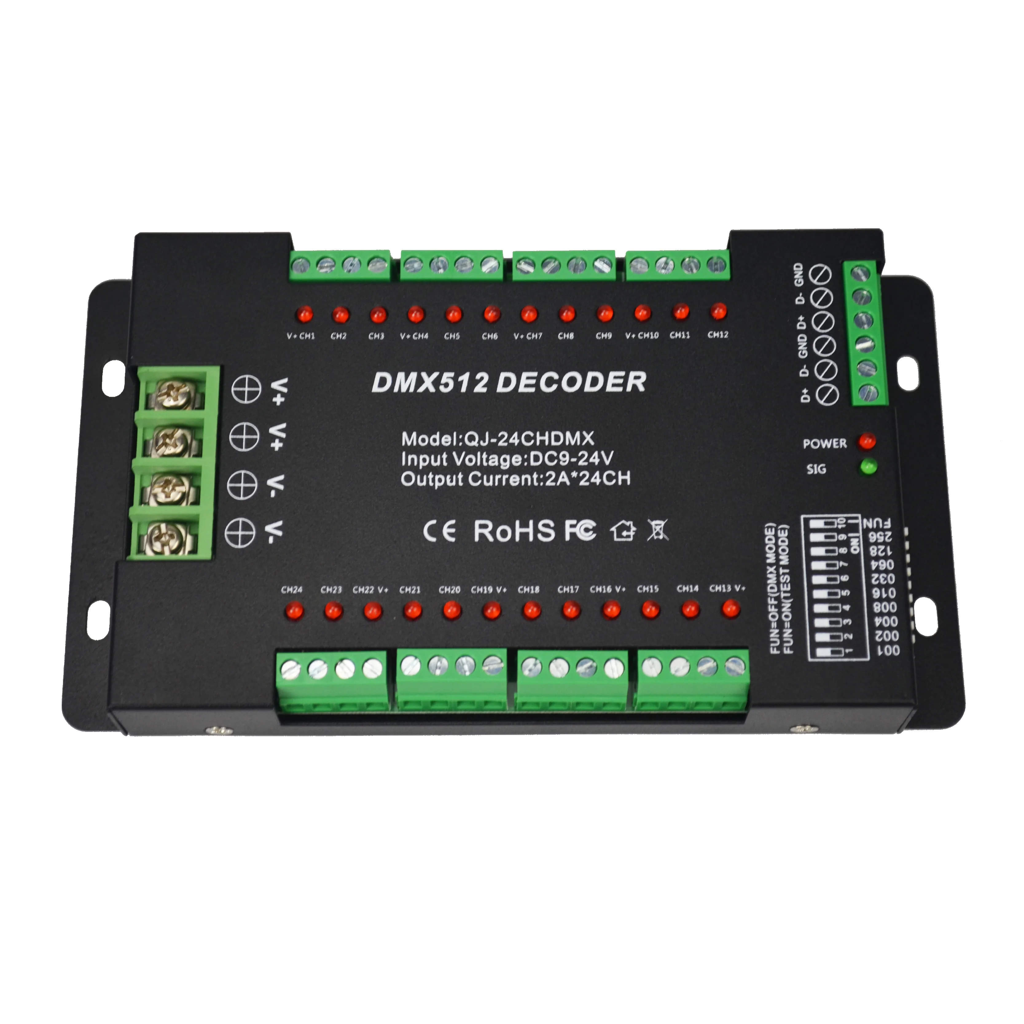 24 Channel RGB DMX512 LED Decoder with Indicator Light Control Single or RGB Lamps for Adversting Module