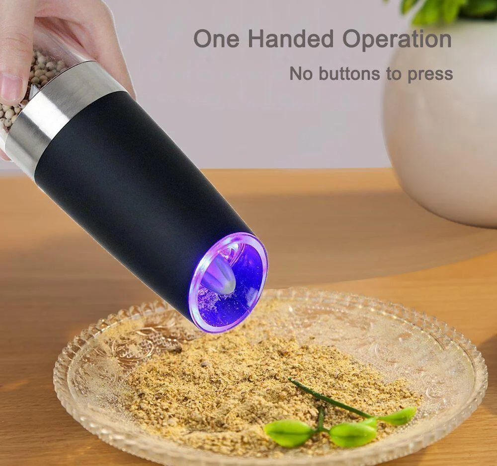 Electric Gravity Salt And Pepper Grinder Set Spice Jar Rechargeable