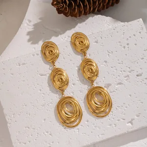 MW  18K Gold-Plated Stainless Steel Drop Earrings: Long Cast Charm Dangle Style, Waterproof Statement Jewelry for Parties