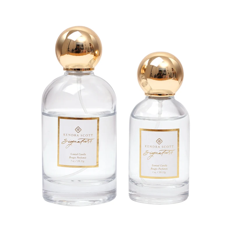 OEM Empty Round Zamac Gold Cap Perfume Glass Bottle 50ML 100ML Female Luxury Perfume Bottle