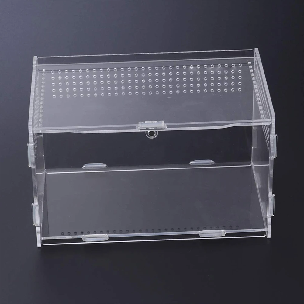Detachable Acrylic Reptile Terrarium with Ventilated Lid Clear Breeding Enclosure for Lizards Turtles & Small Reptiles