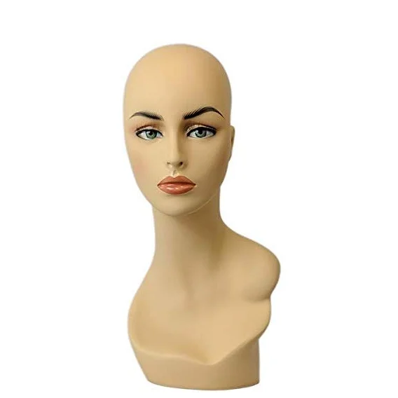 L7 Realistic Female Mannequin Head with Earring holes, Realistic Make-Up & False Eyelashes