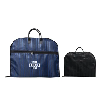 Printed Business Oxford Stripe Waterproof Dustproof Garment Organizer Bag Cover With Zipper For Suits Promotional Gifts