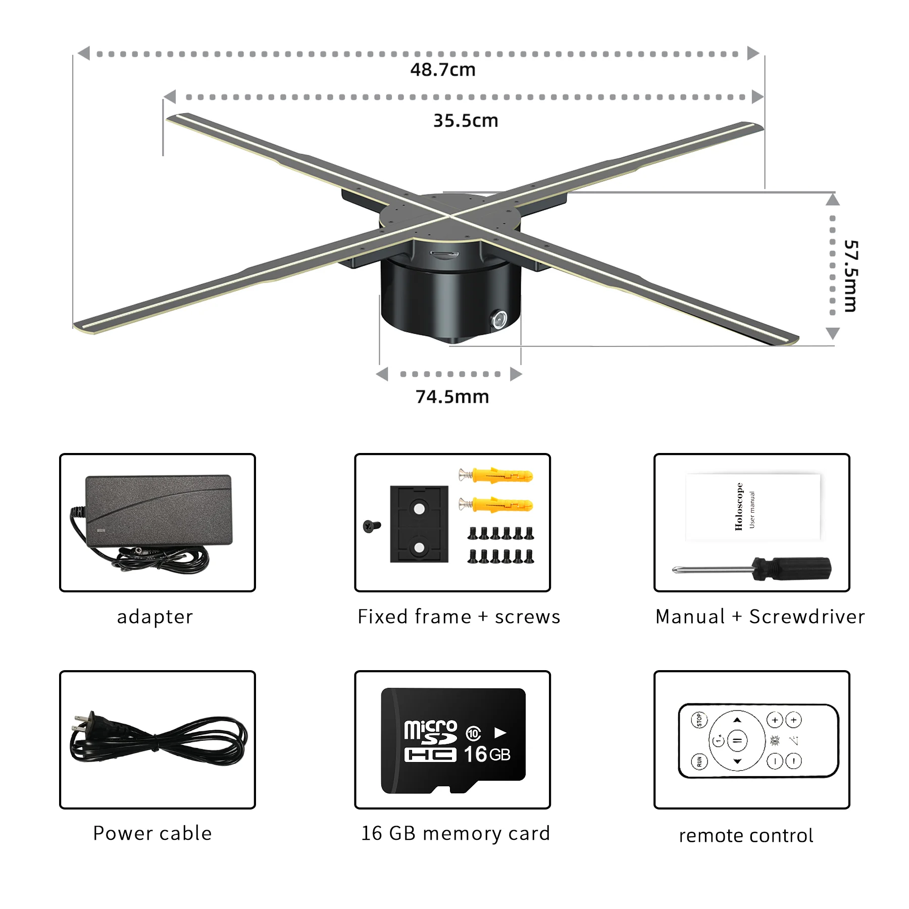 Ventilatore Olografico My Holo Screen 16.5 Pollici - Proiettore LED 3D Con Telecomando, WiFi, 234 LED