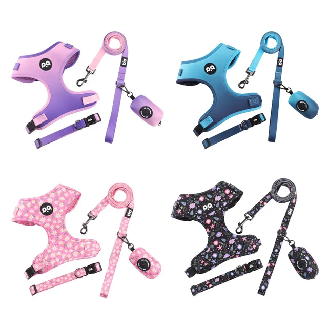 Custom Pet Supplies Wholesale Nylon Dog Leash Strap Reflective Pet Collar Harness Set Velvet Plastic PU Silicone