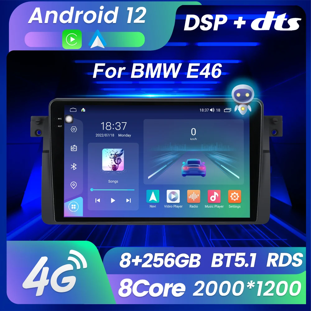 M6 PRO Android 12 2K QLED Screen BT DSP  Car Monitor Dvd Player for BMW E46 DSP BT Car Camera Stereo Audio