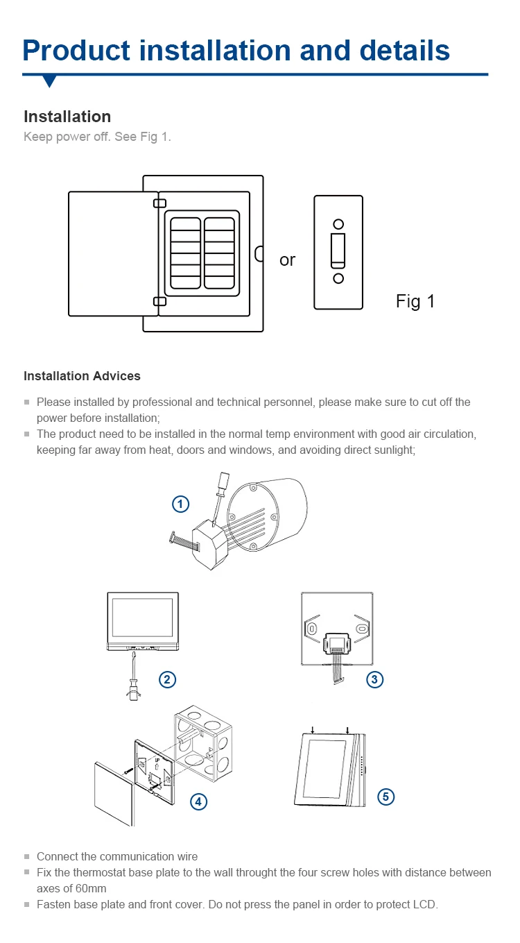 Bandary 7Day Programming Touch screen FCU Room Thermostat with External sensor supplier