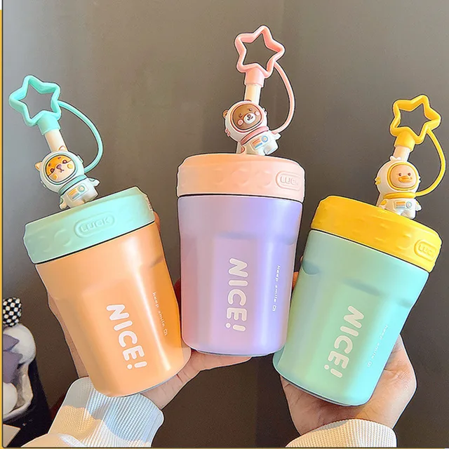 Cute Straw Student 316 Stainless Steel Insulated Cup for Girls