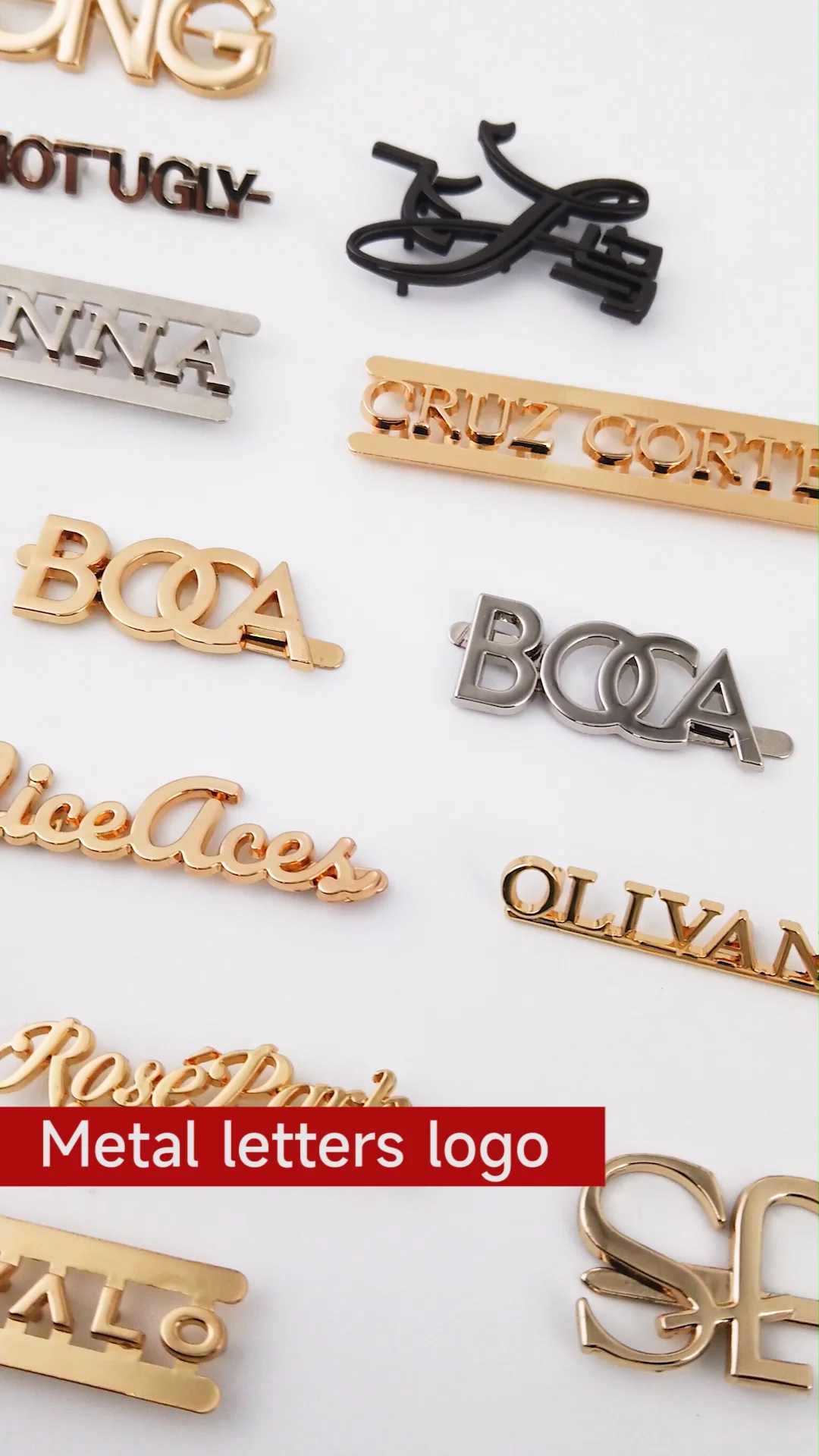 Custom Luxury Logo Metal Gold Bag Label Letters Metal Bag Label Nickel