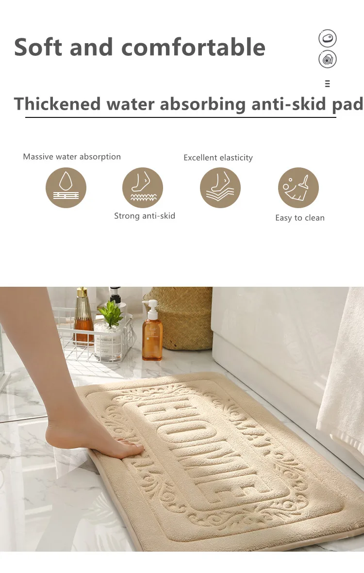 Coral Velvet Home High-frequency Soft absorbent bath mat non-slip memory foam bath rug bath rug Super waterproof carpets rug factory