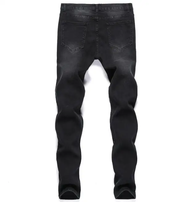 Men's distressed printed jeans hip hop streetwear spray paint denim pant stretch small leg jeans