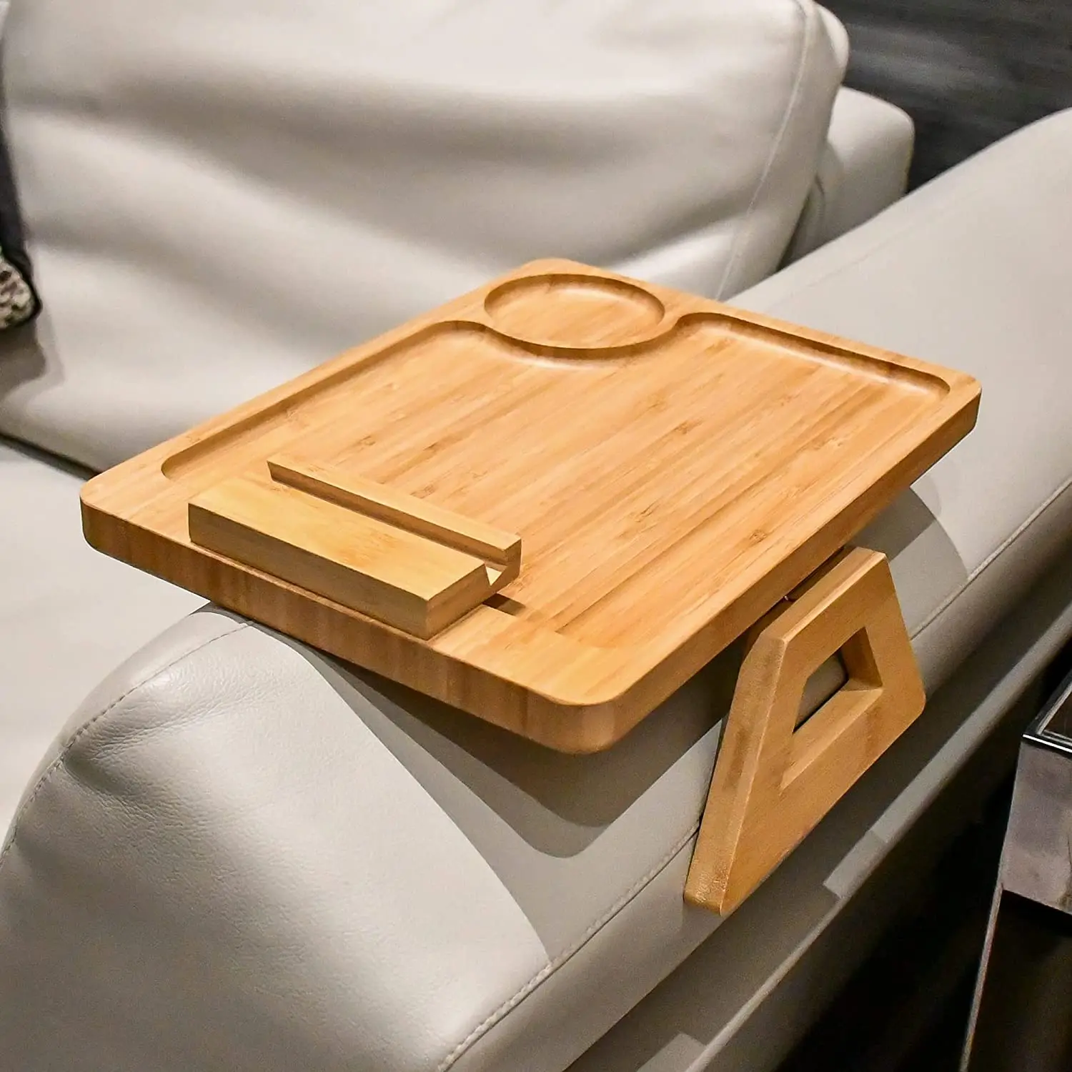 Trending Products 2025 New Arrivals Eco-friendlyl Bamboo Sofa Arm Tray Couch Cup Holder for Eating Drinks Snacks Remote Control