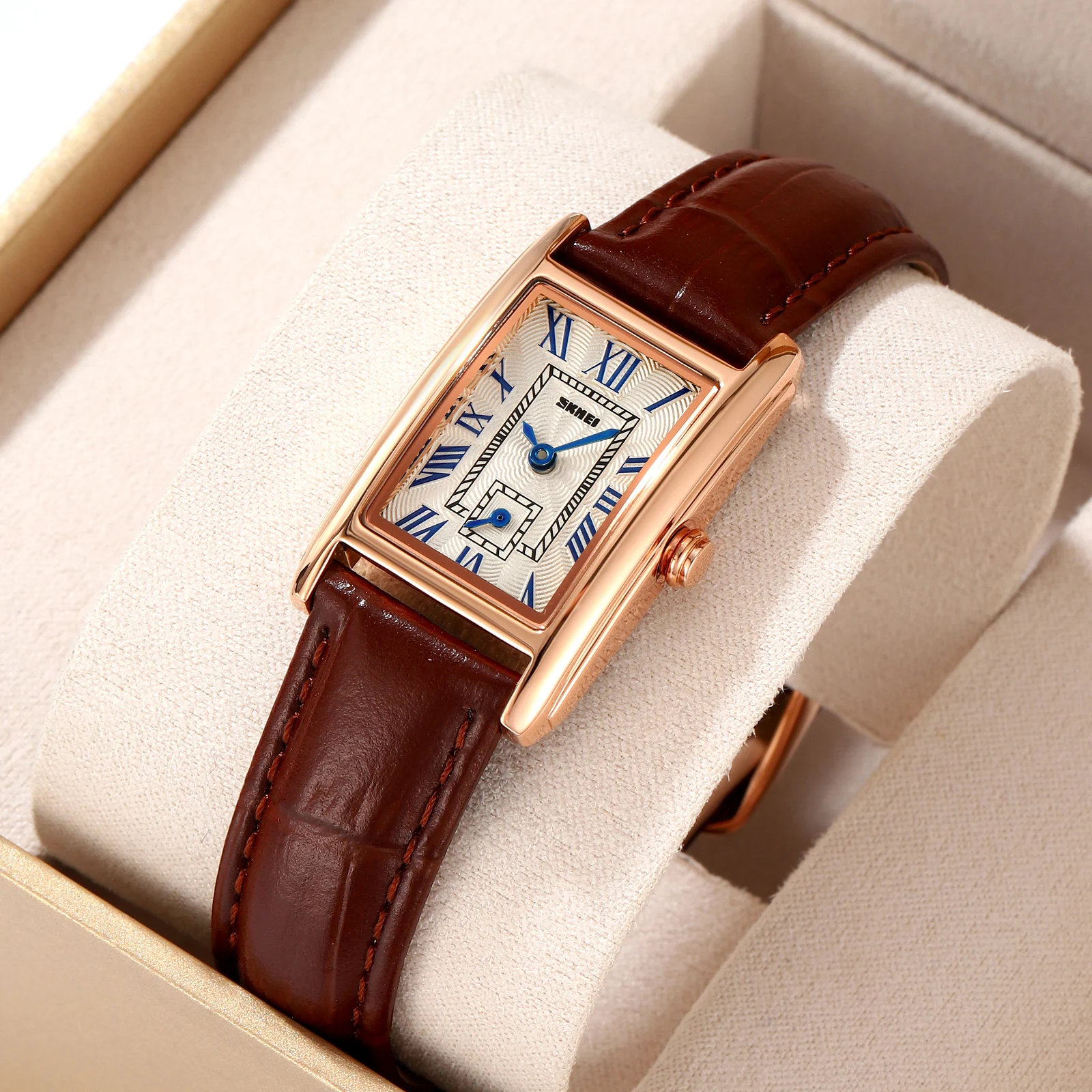 Women\'s Rectangular Leather Strap Dress Watch Quartz Movement 22mm Case SKMEI 2297 Vintage Women main image 2