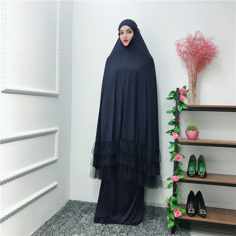Dubai Overhead Jilbab Women 2 Piece Skirt Hijab Abaya Prayer Khimar Dress Muslim 