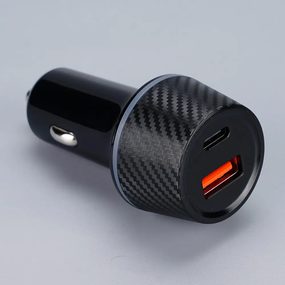  1 USB-A + 1 USB Type-C Black Round Car charger DC12V-24V 4061