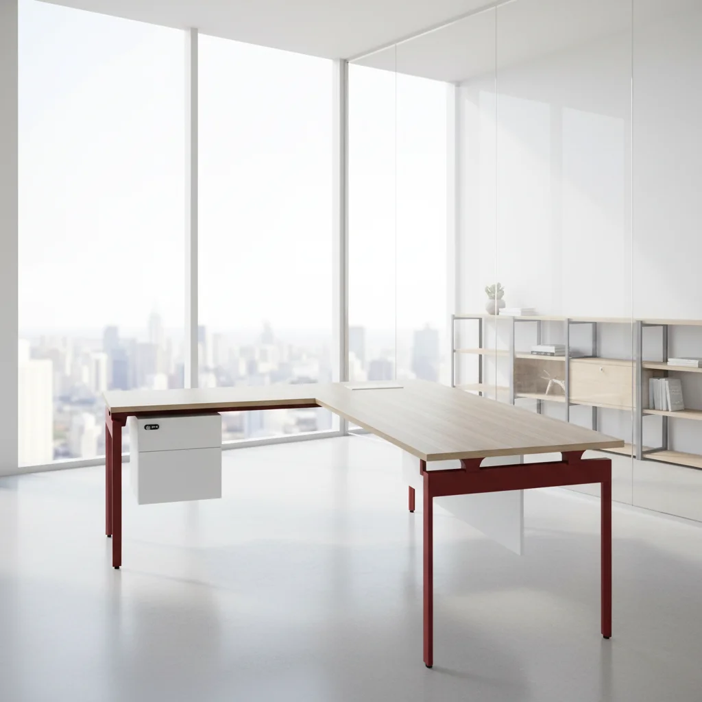 Convertible Manager Desk Steel Frame Workstation Attached Storage Shelves Modern Design Standing Desk for Business 4