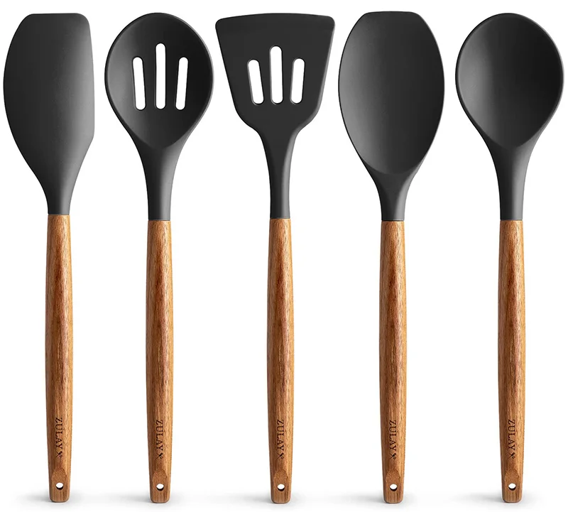 Non-Stick Silicone Spatula Set Heat Resistant Kitchen Tools Silicone Kitchen Utensils Set with Wooden Handle