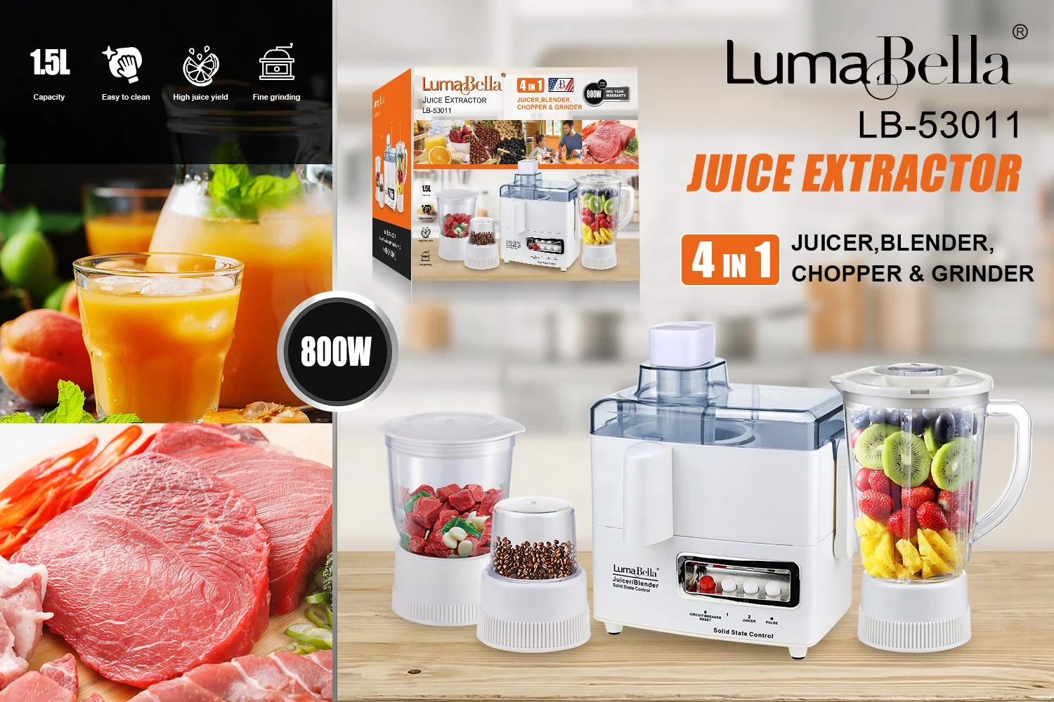 Sokany 4In 1 Slow Juicers Extractor Machine 800w Strong Motor Blenders and Juicers Machine Orange Juicers
