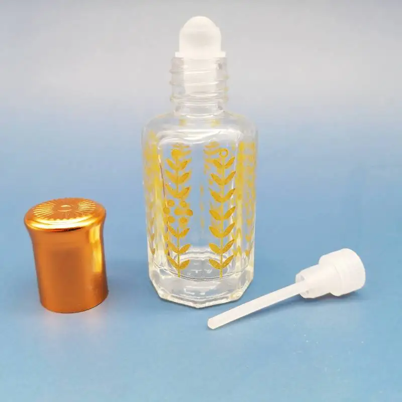 Hot Selling Octagonal Shape Empty Glass Bottle of Attar Perfume Oil with Plastic Roller 3ML  6ml 12ml