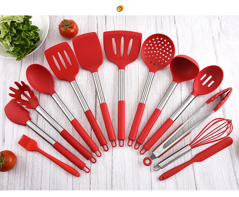Silicone Cooking Utensil Kitchen Set 13 Pieces Rubber Utensil Tool with Spatula Holder Spoon Turner Tongs