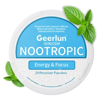 Geerlun Custom Brand Natural Caffeine Nootropic Pouches Focus Enhance L-Theanine Supplement Caffeine Energy Pouches