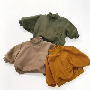 Wholesale Turtleneck Kids Sweatshirt Winter Hoodie Custom Logo Casual Plain Thick Baby Boy Toddler Fleece Sweatshirt
