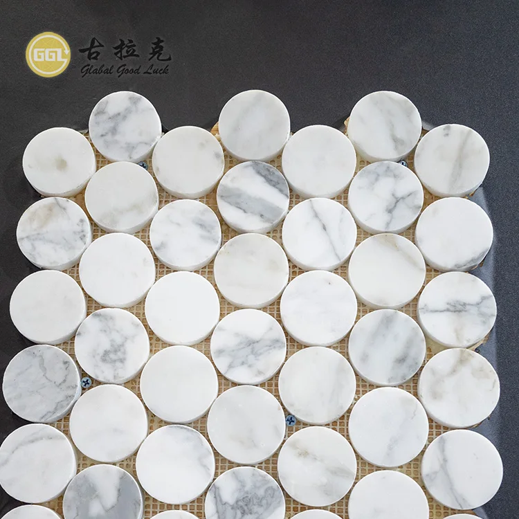 Calacatta White Round Shape Marble Mosaic Tile For Bathroom and Kitchen Floor Wall