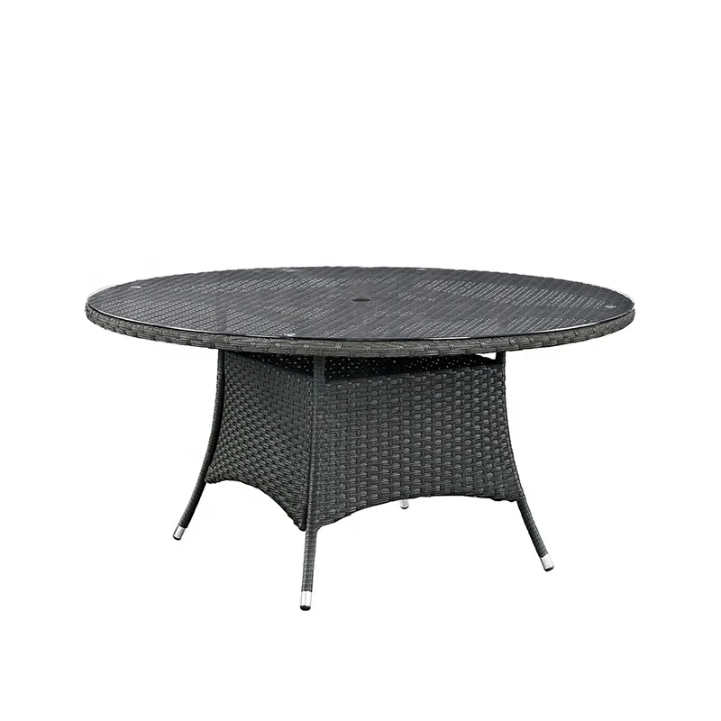 wicker outdoor dining table with umbrella hole