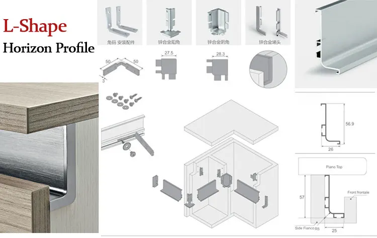 Handless Kitchen Cabinet Vertical Horizontal Led Strip Gola Aluminium Profiles Kitchen Handle Metal Hidden L Shape Gola Handles
