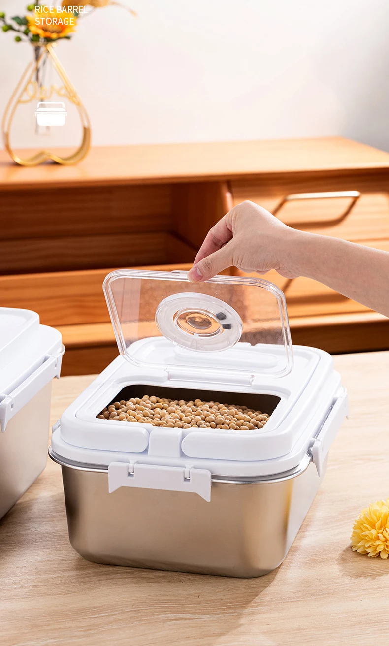Steel Rice Storage Box Moisture Proof Sealed Stainless Steel Rice Storage Container