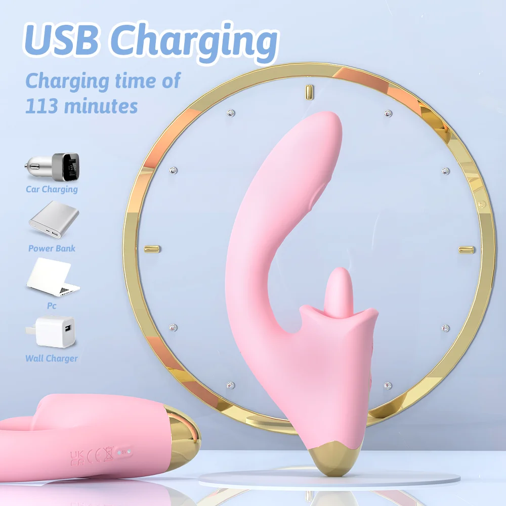 S-hande ali Baba 2 in 1 Metal Trim Adjustable Bend  Panting Clitoris Licking G Spot Vibrator Double-layer Medical Silicone
