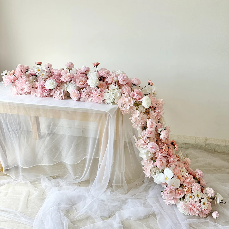 Customizable Artificial Flower Table Runner Floor Silk Flower Row ...