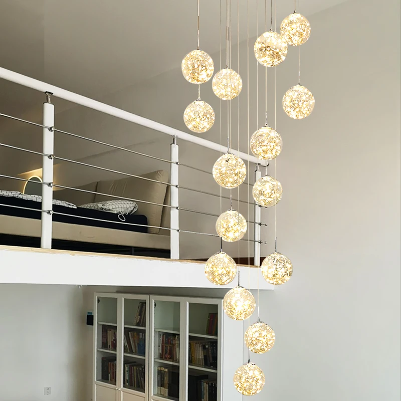 Стеклянные современные роскошные люстры для лестницы светодиодные стеклянные светильники виллы лофта дома отеля лофт