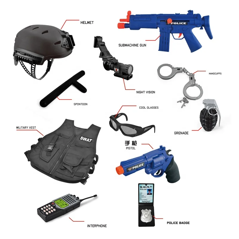 EPT Plastic Kids Children Pretend Police Accessories Uniform Role Play Costume Gun Toys Set for Cool Boy