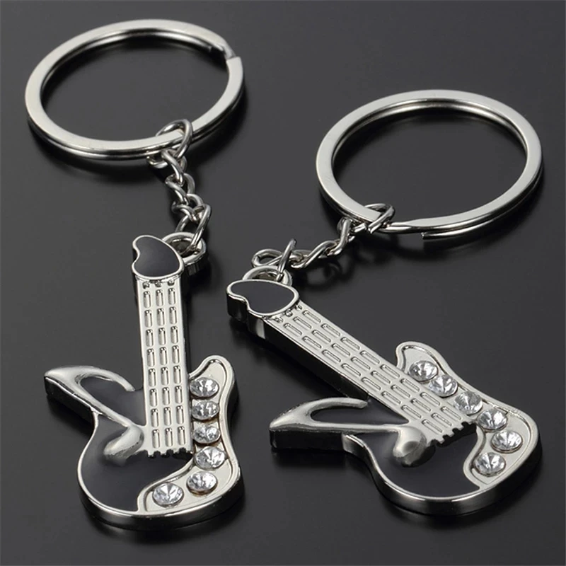 Exquisite White GUITAR Metal Alloy KEY CHAIN Ring Keychain NEW 