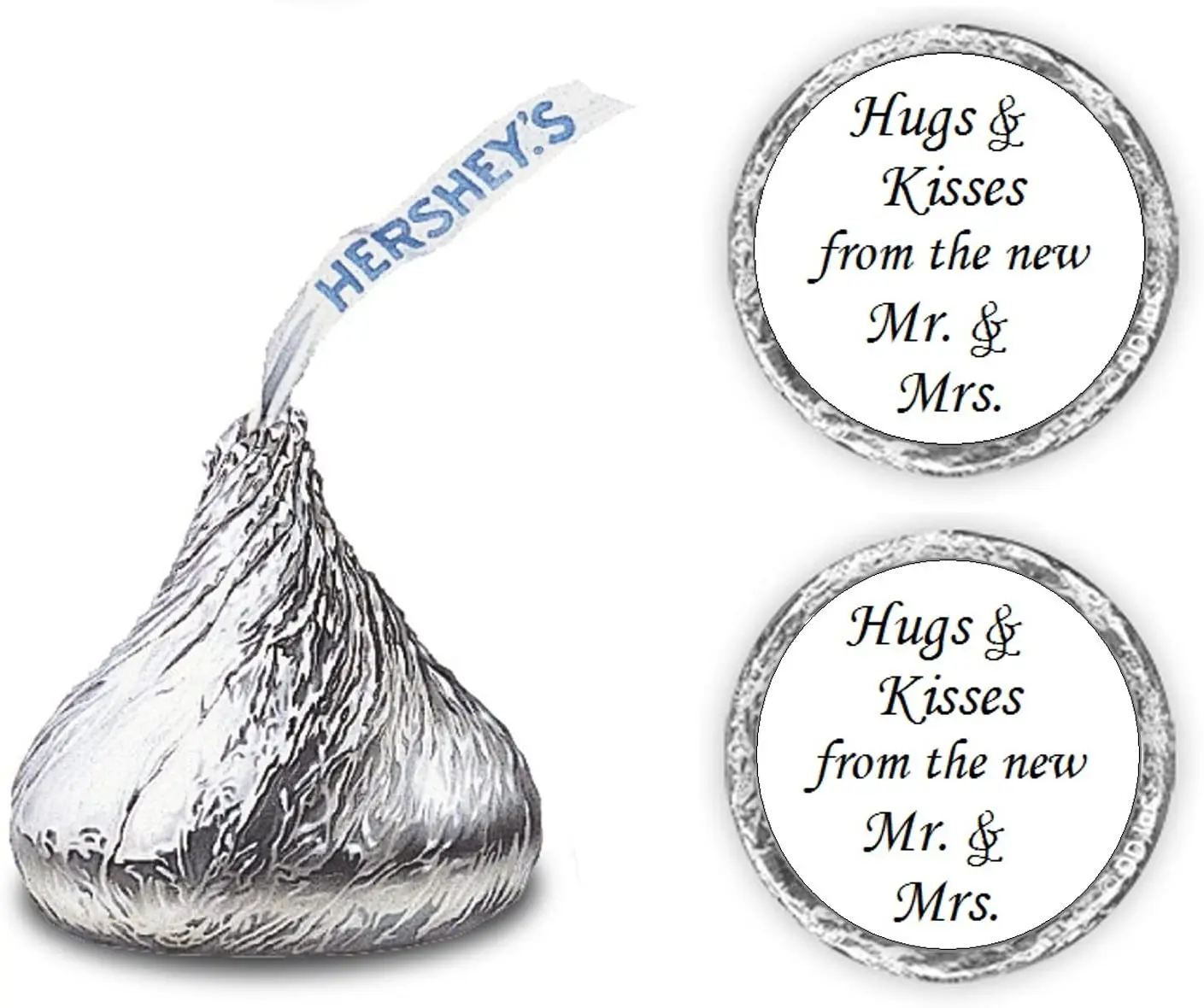Custom Chocolate Drops Labels Hugs And Kisses From The New Mr. & Mrs