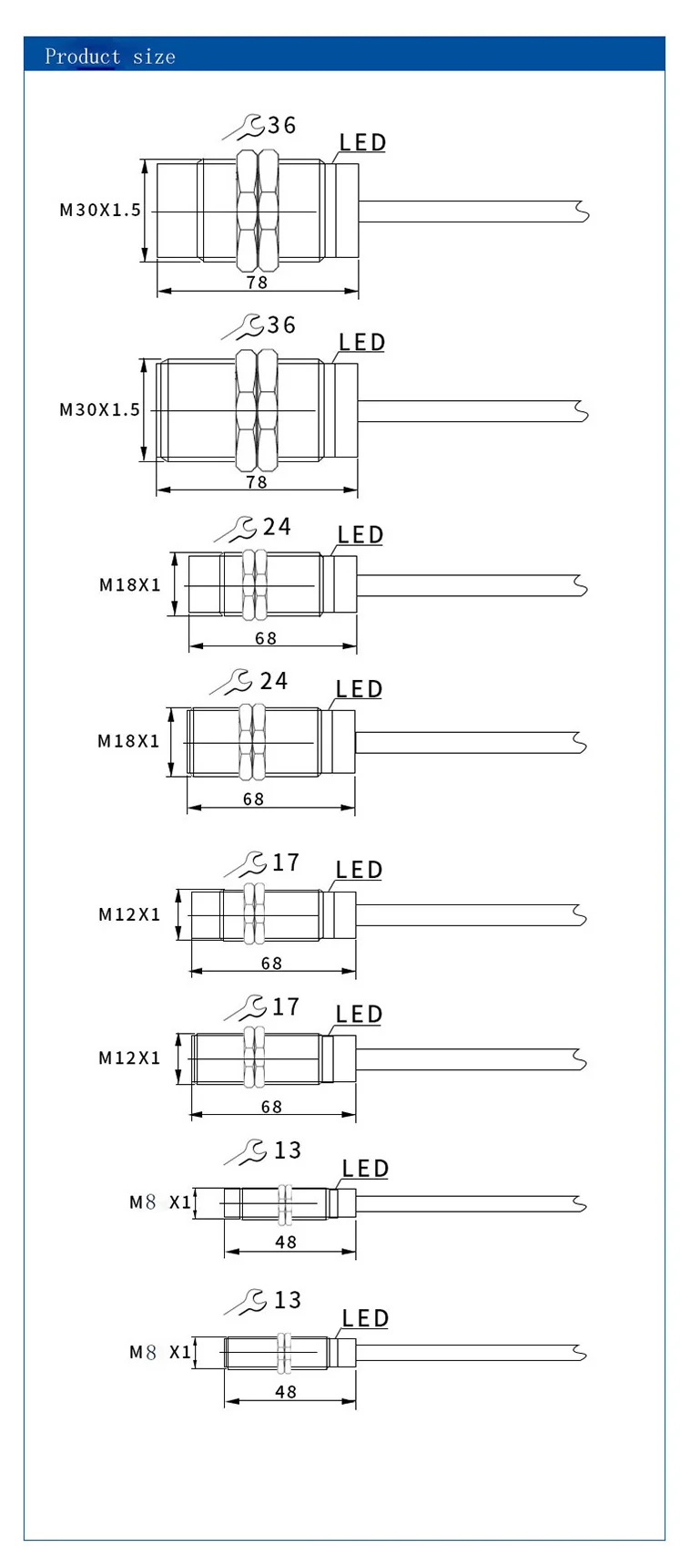 M8 M12 M18 M30 Proximity sensor 24v  waterproof    detection distance 2mm-25mm NPN pnp 3 wire proximity sensor switch supplier