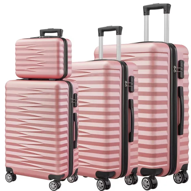 Customized 4 Pcs Set Pink Large Capacity ABS Trolley Luggage Travel Trolley Bags Luggage Sets For Girl