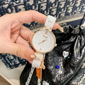Dinimi New Design Women's Trendy and Fashionable White Ceramic Strap Wristwatch with a Simple and Elegant Style