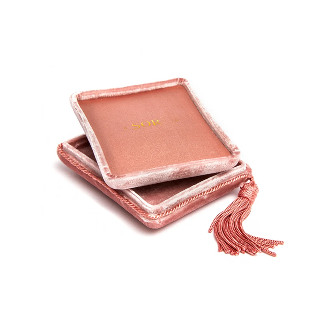 Новый дизайн под заказ логотип синий бархатный замшевый шкатулка для ювелирных изделий роскошный браслет ожерелье коробка для ювелирных изделий упаковочная коробка для ювелирных изделий