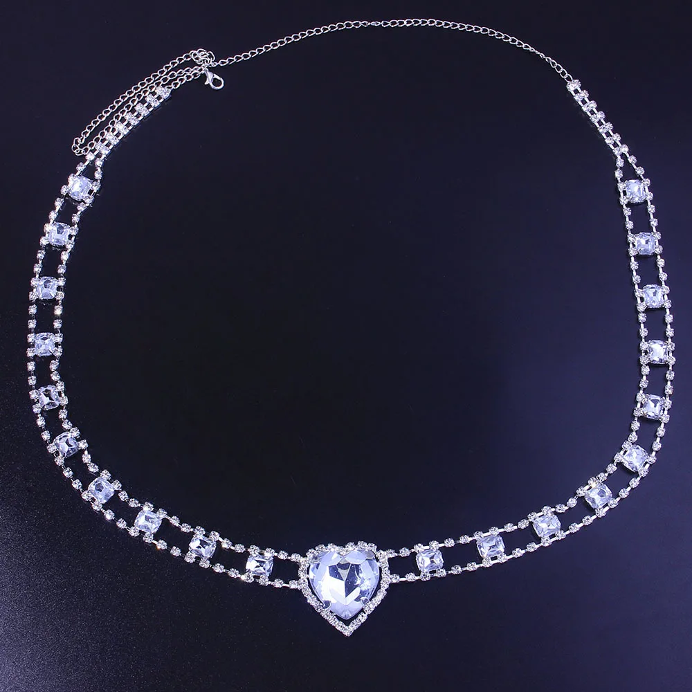 Luxury Chunky Diamond Rhinestone Chain Blue Heart Waist Chain Body Jewelry