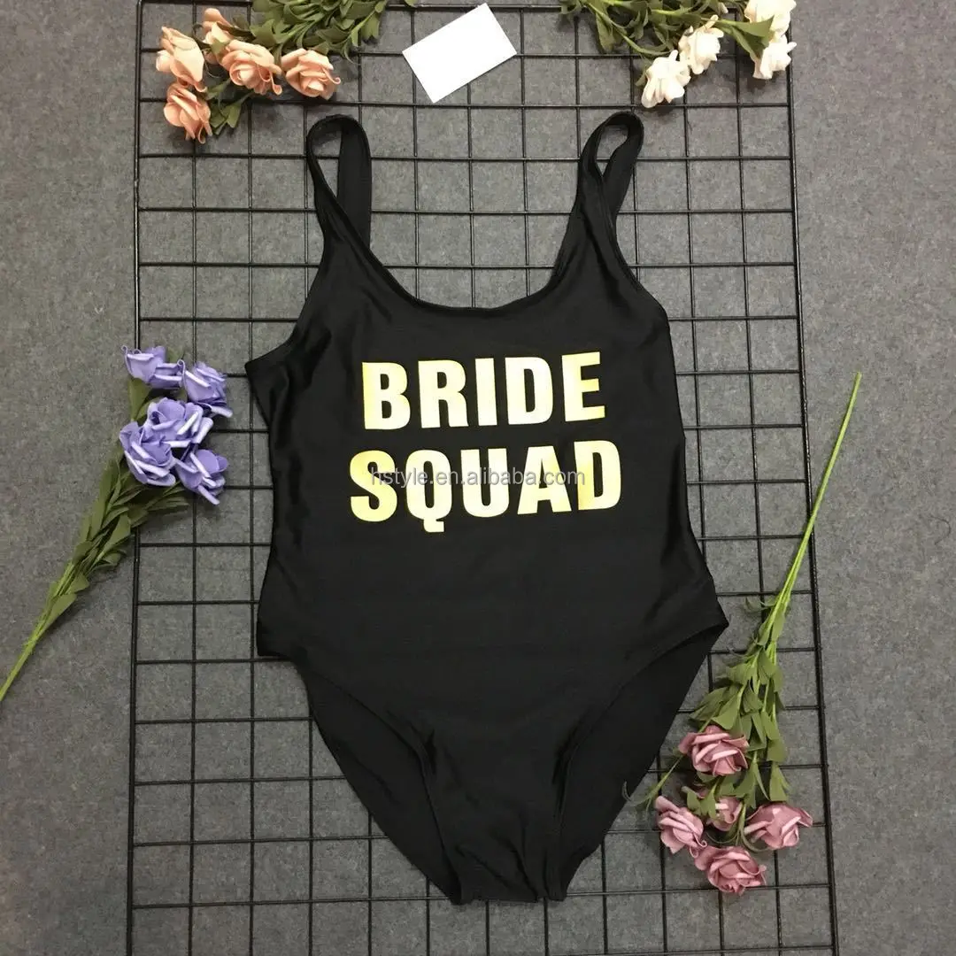 Bachelorette Party Bride Squad Gold Text One Piece Swimsuit Bride Tribe