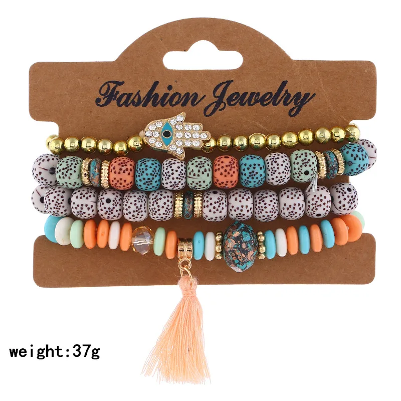 Новинка, 4 шт., Набор браслетов в богемном стиле с бусинами и кисточками, оптовая продажа