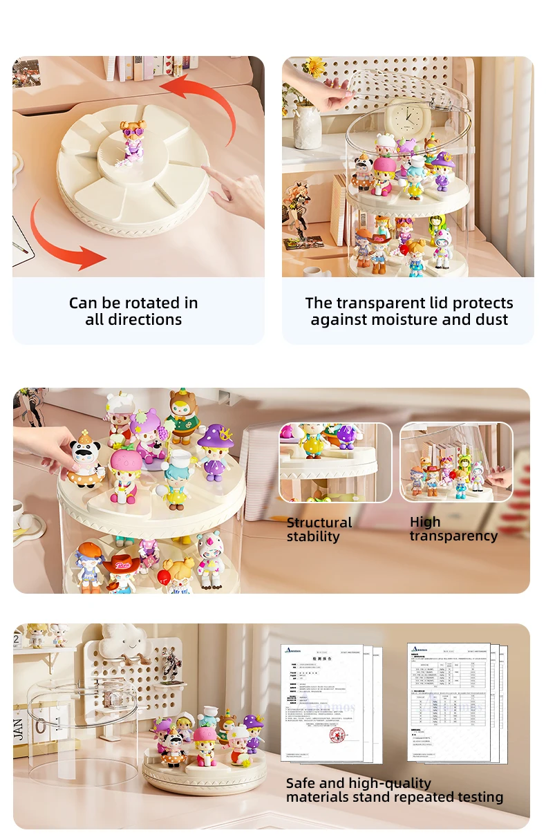 Wannuo 1/2/3 layers Rotatable Transparent Toy Display Boxes Doll Display Box Dust-proof Plastic Doll Storage Box details