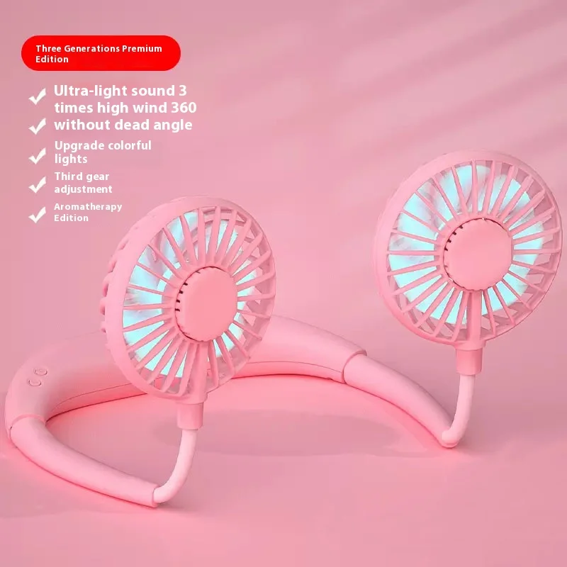 Red And Black Travel Portable Neck Fan USB Mini Lazy Person Fan 360 Degree Rotation Cooling Wearable Fan