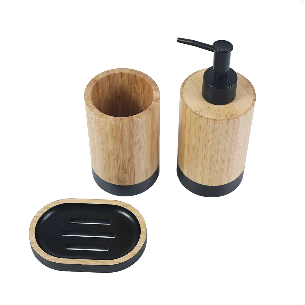 Bamboo Wood Bathroom Set 3 Wooden Bathroom Product With Wood Soap Box ...