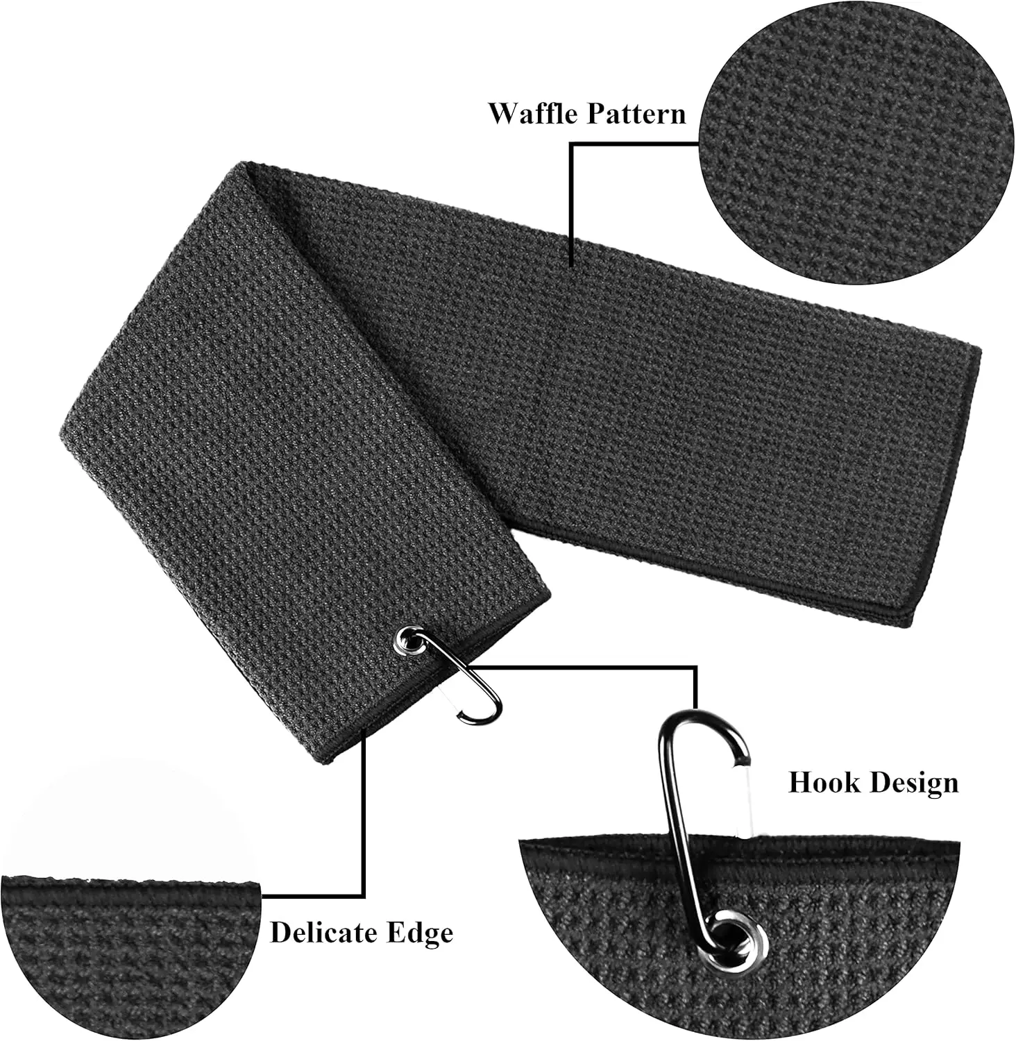 Custom Logo 3-Pack Heavy-Duty Carabiner Tri-fold Waffle Microfiber Sports Towels for Golf manufacture