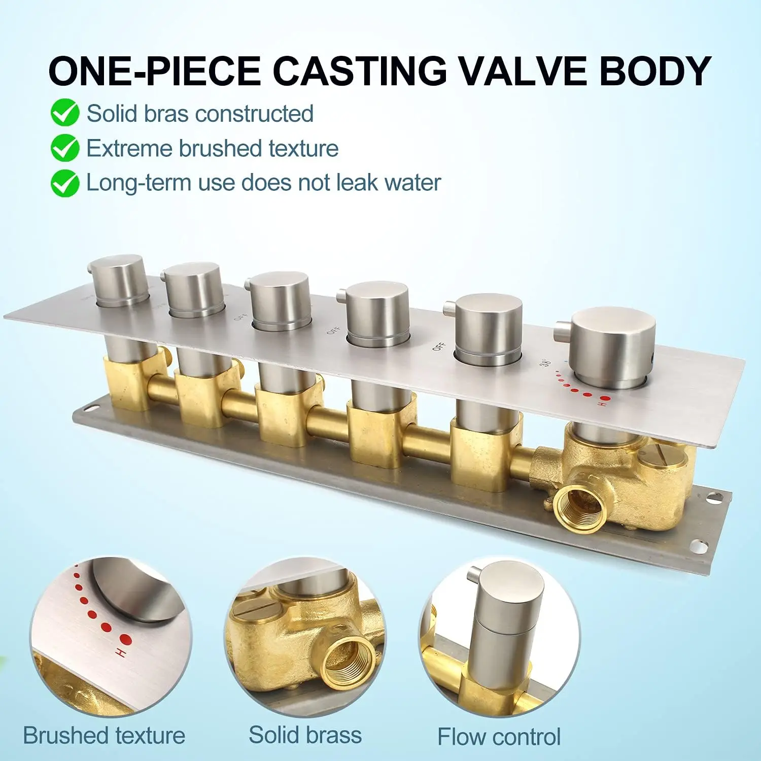 Brushed Nickel 5 Function Brass Concealed Water Diverter Thermostatic Shower Valve Kit Can Run at Same Time