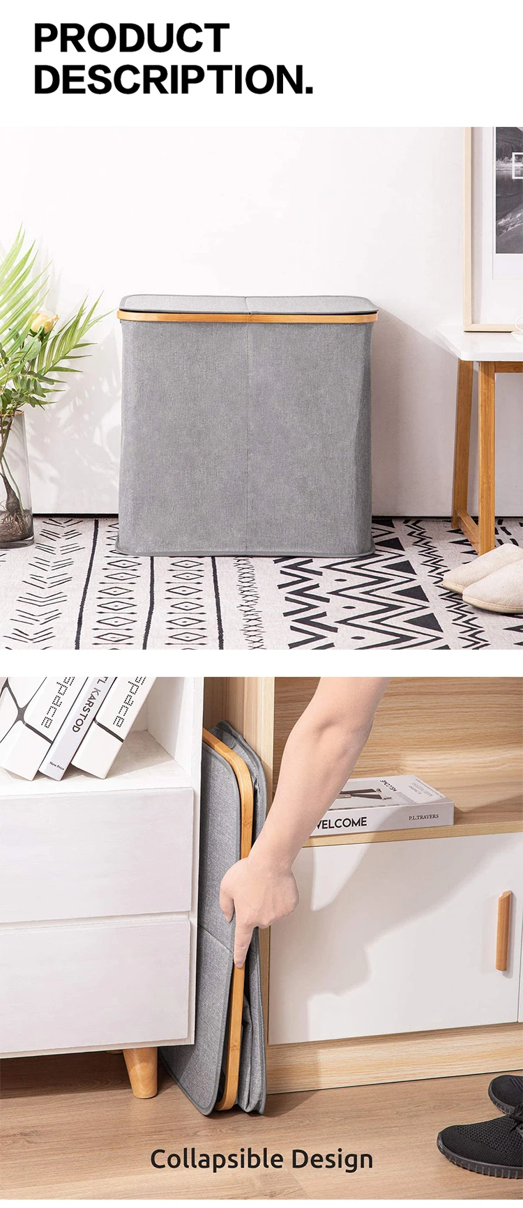 Large Collapsible Bamboo Laundry Basket Hamper For Clothing Buy